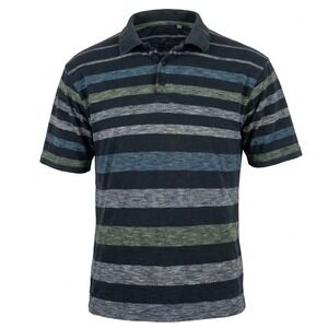 Red Head Brand Co Mens Medium Striped Polo Shirt Short Sleeve Blue Green Cotton